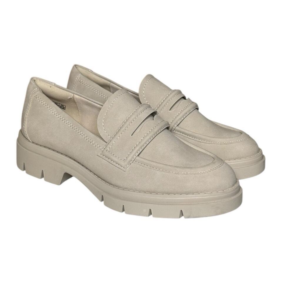 JENN ARDOR Women's Chunky Loafers Slip On Lug Sole Penny Loafer 7.5 Beige Matte